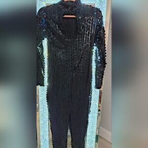 Black Textured Long Sleeve Jumpsuit Mesh Extra sexy
